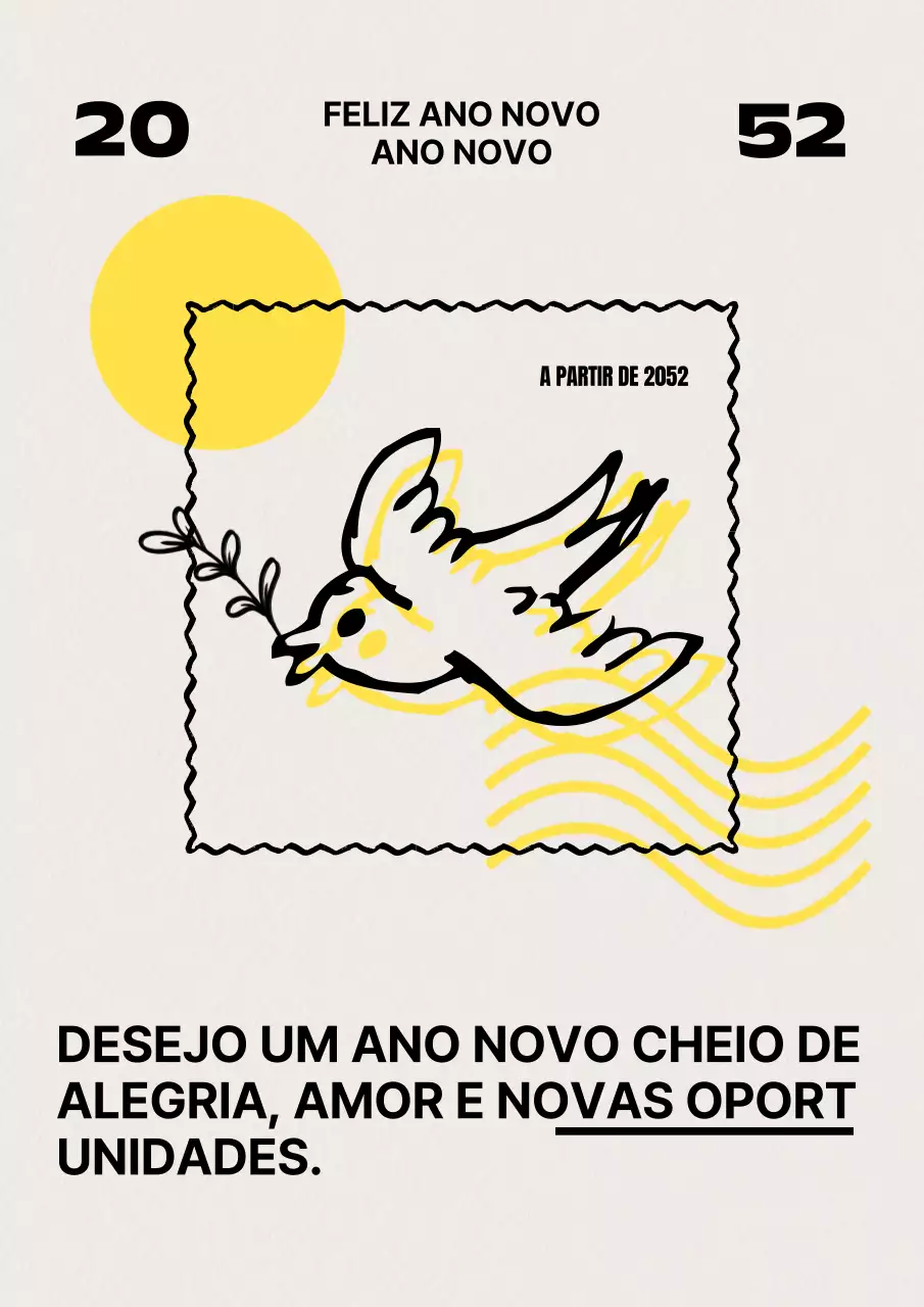 Cartões de felicitações de Ano Novo minimalistas em bege e amarelo