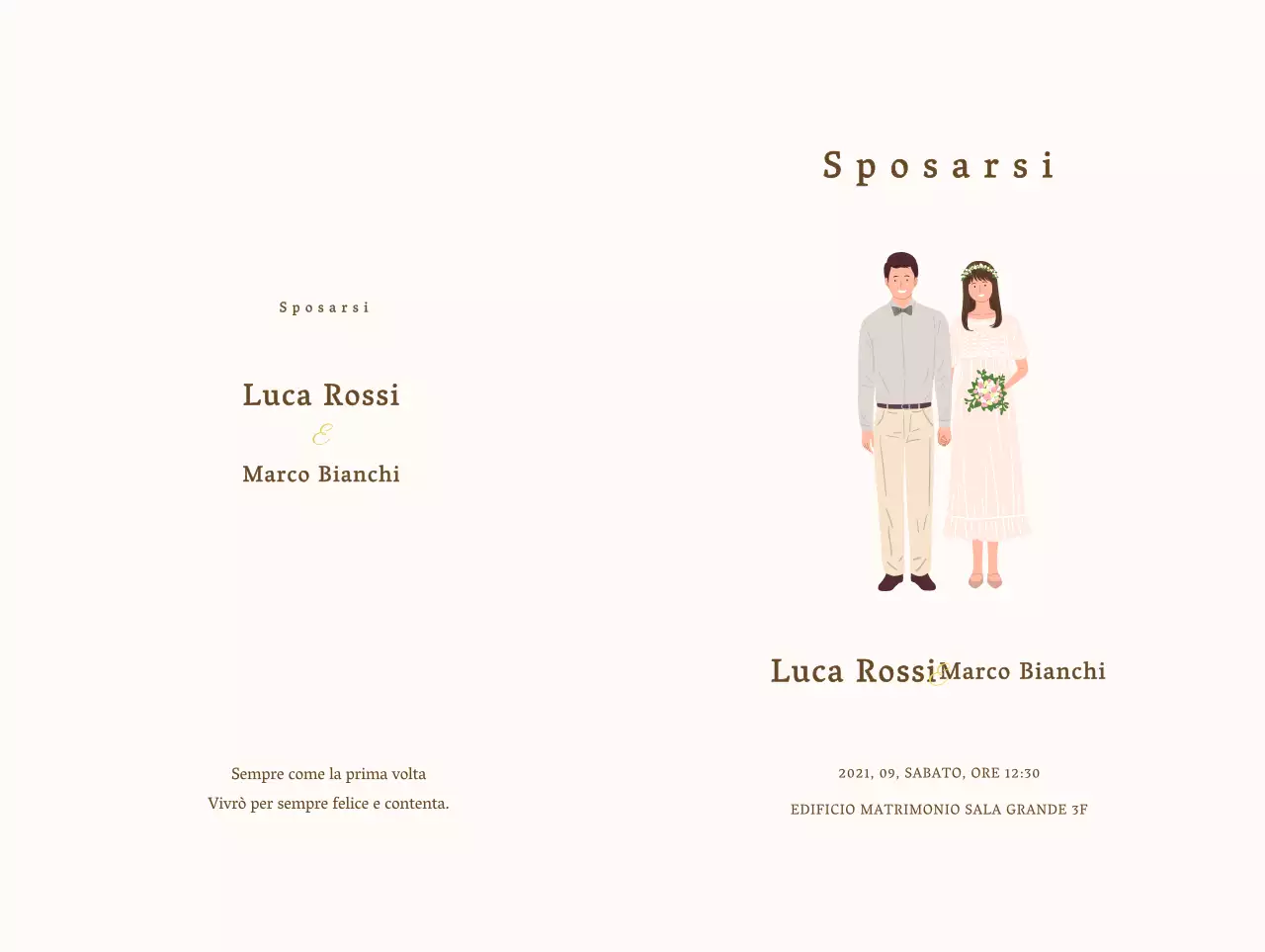 Invito di nozze emozionale con illustrazioni di nozze calde su sfondo beige