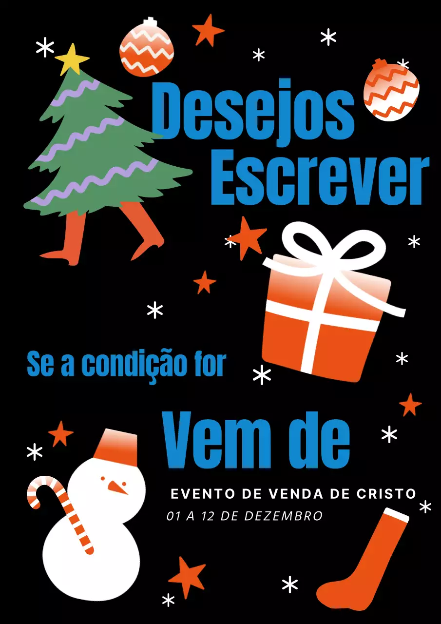Convite pop-up de Natal a preto e branco