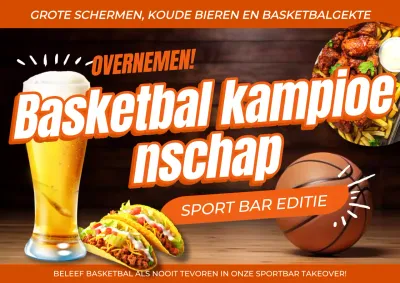 Oranje en witte kleurrijke marching madness restaurantreclames