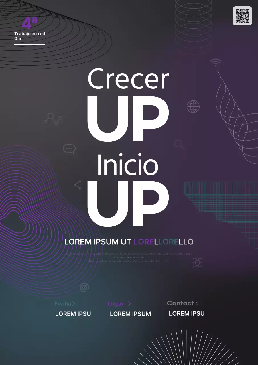 Promover un día de la red geométrica púrpura y verde