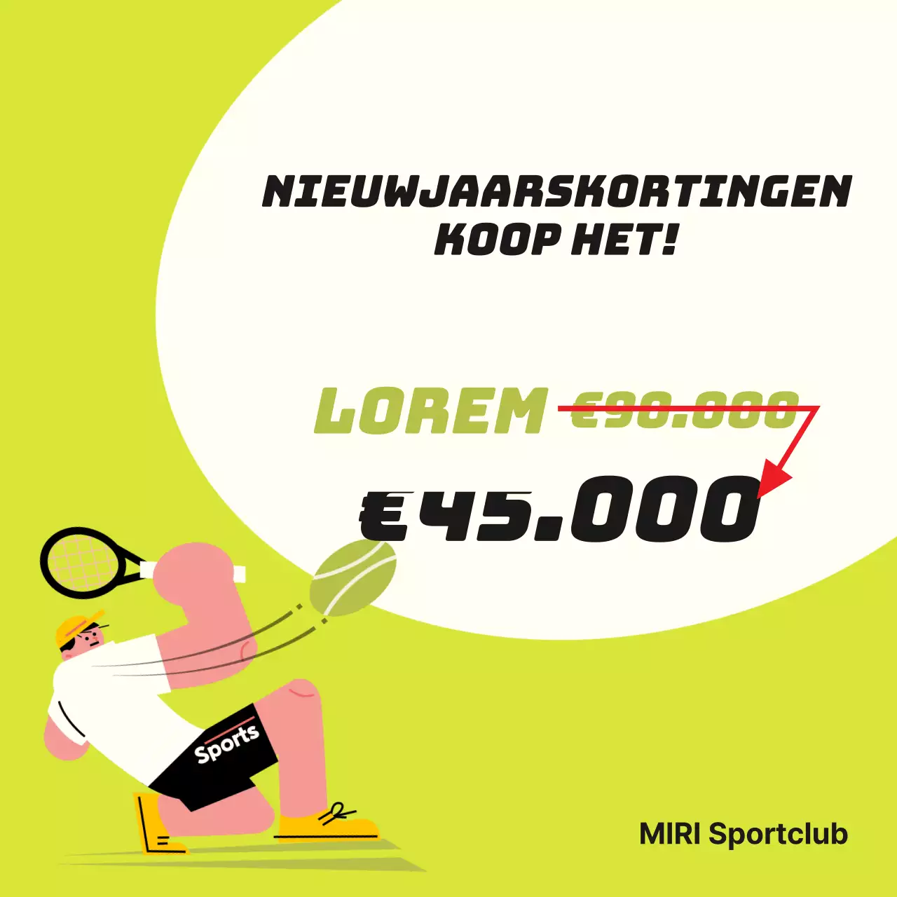 Een eenvoudige limoengroene en witte kortingsadvertentie voor sportscholen