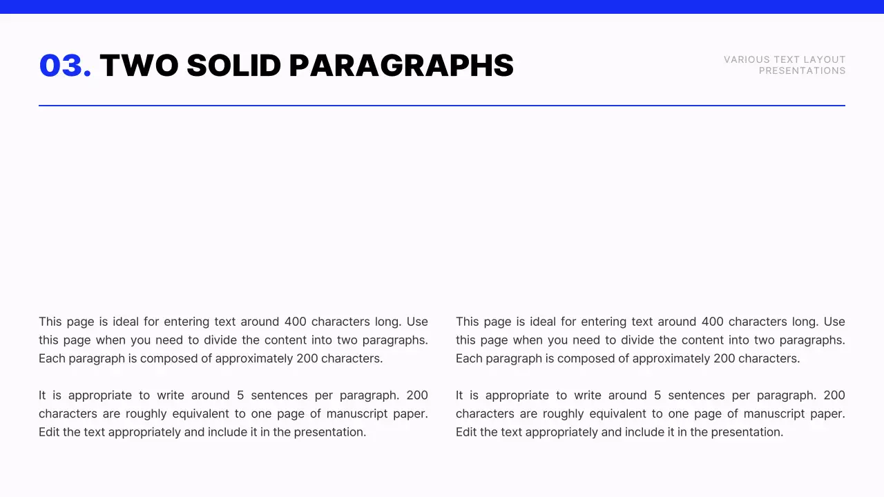 Modern text layout report in blue and white