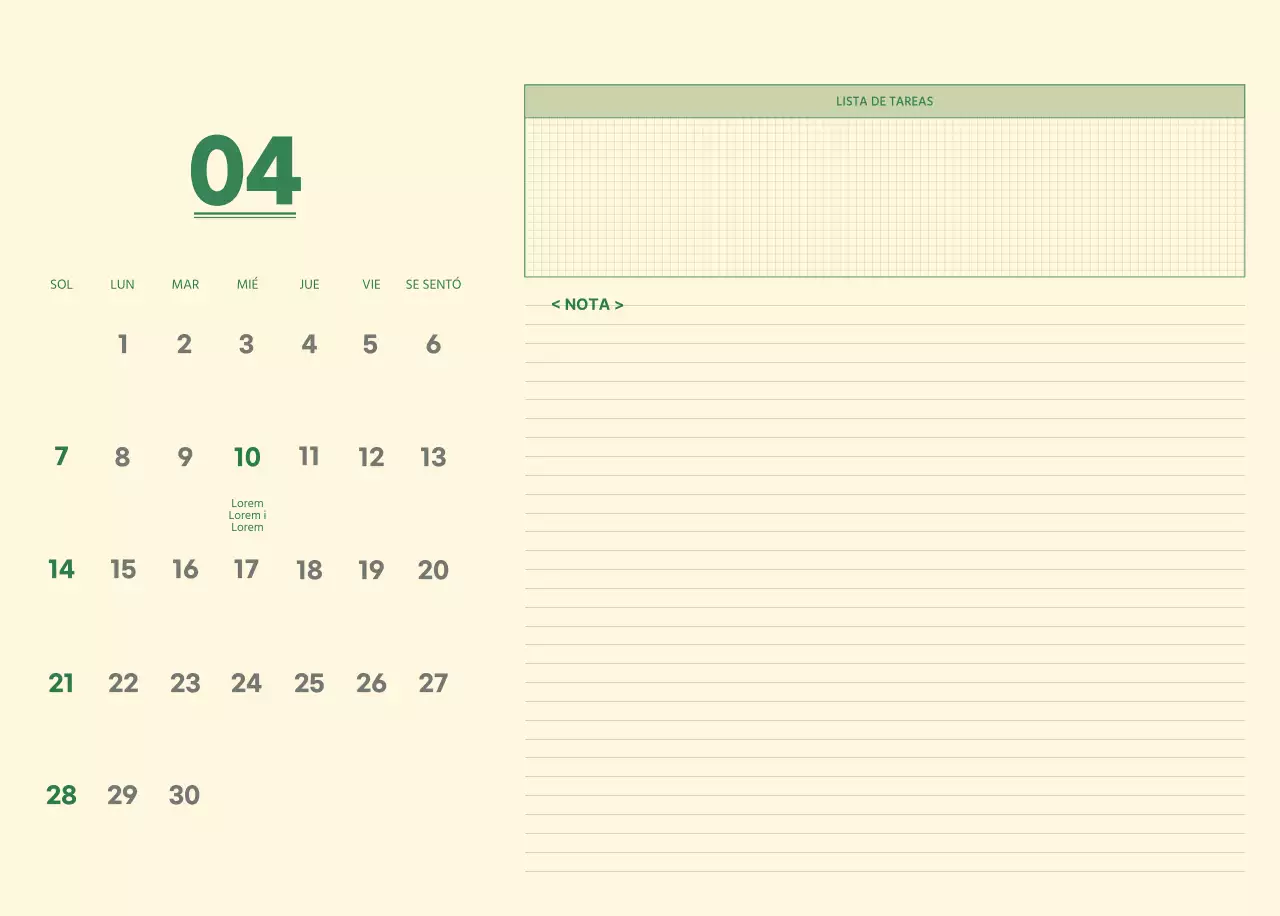 SAT Calendario de pared con concepto de bloc de notas del día D en verde y amarillo claro