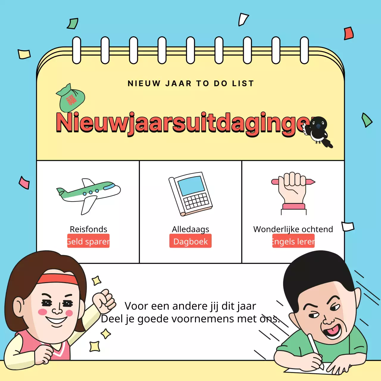 Lichtblauwe en gele nieuwjaarsuitdaging post