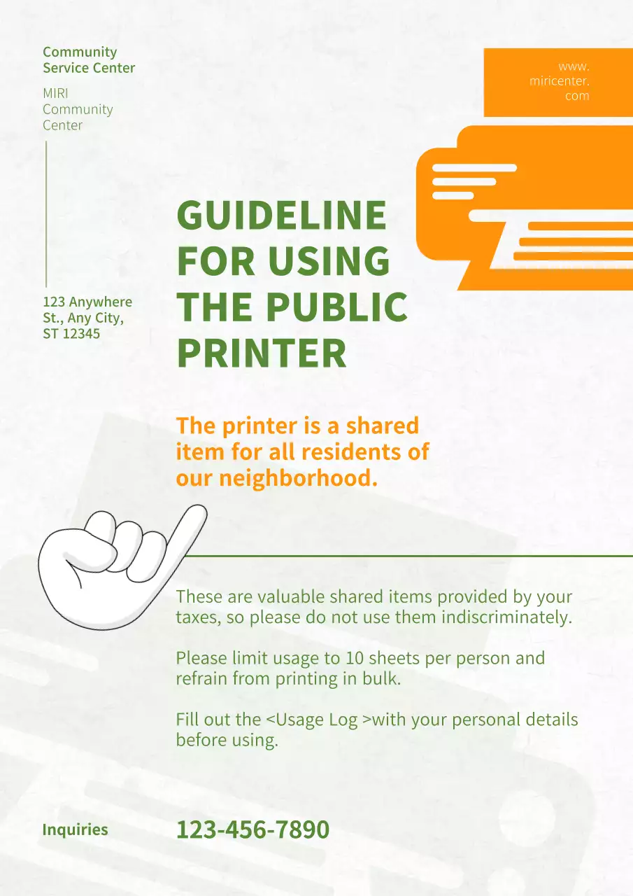 Green Simple Printer 가이드라인 포스터