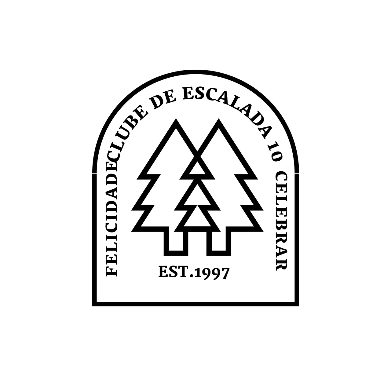 Clube de campismo com um logótipo em arco com uma ilustração de uma árvore