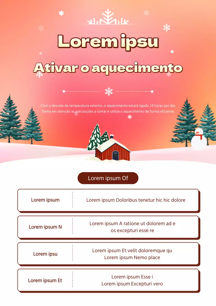 Guia de implementação do aquecimento de inverno cor-de-rosa e branco