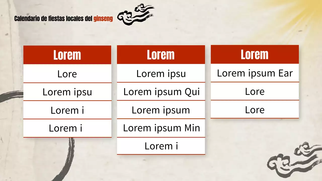 Guía de la fiesta tradicional del ginseng rojo y beige