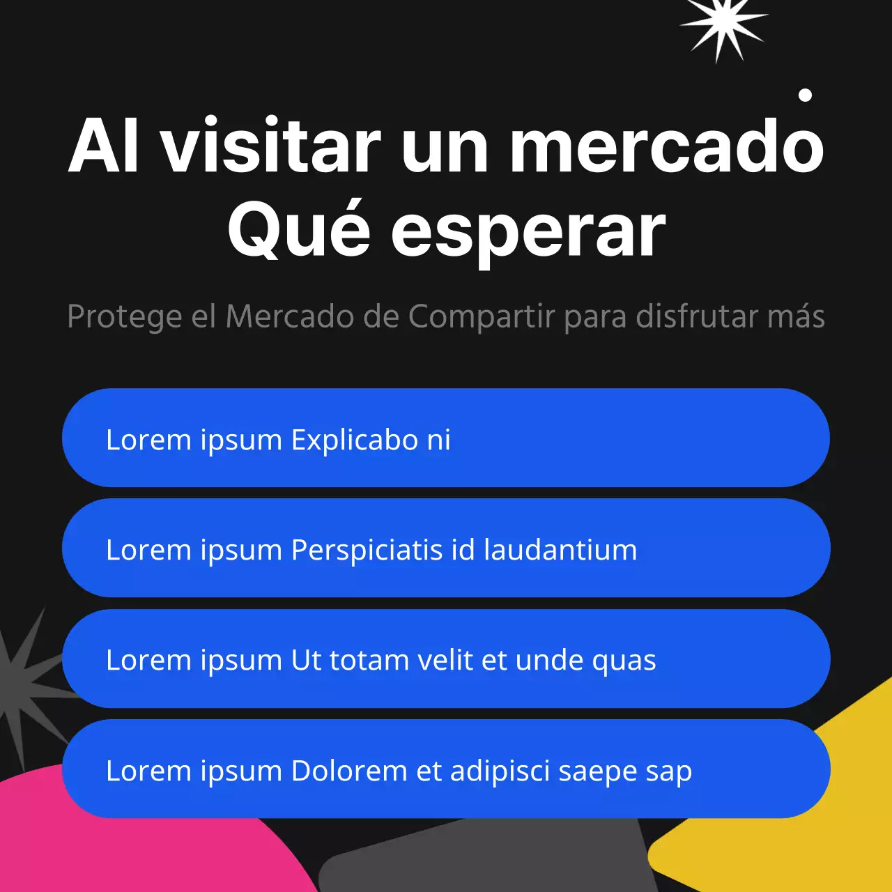 Anuncio negro y fluorescente del mercado de intercambio de moda