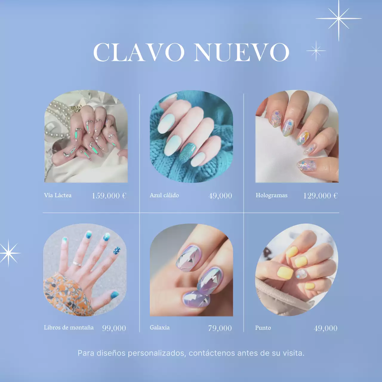Promociona un sencillo salón de belleza de nail art en azul claro