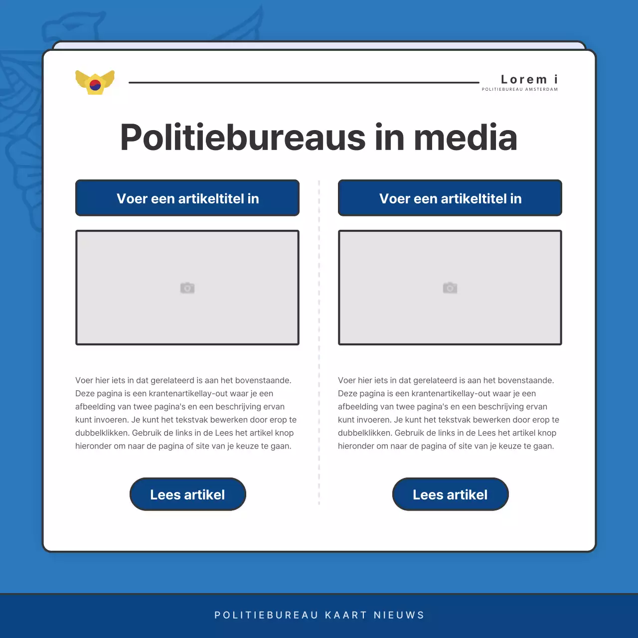 Standaard nieuwsbriefberichten politiebureau in blauw en marineblauw