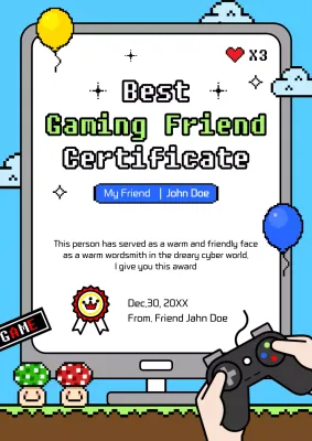 Blue Retro Gaming Certificate Poster