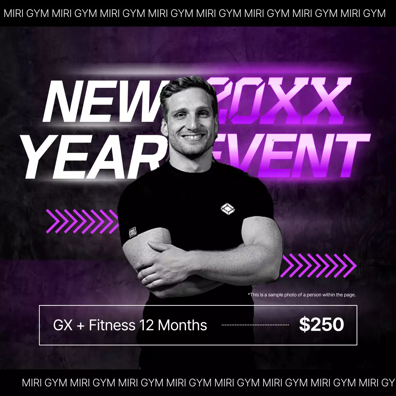 검정과 보라색의 모던한 새해 헬스 1년권 홍보