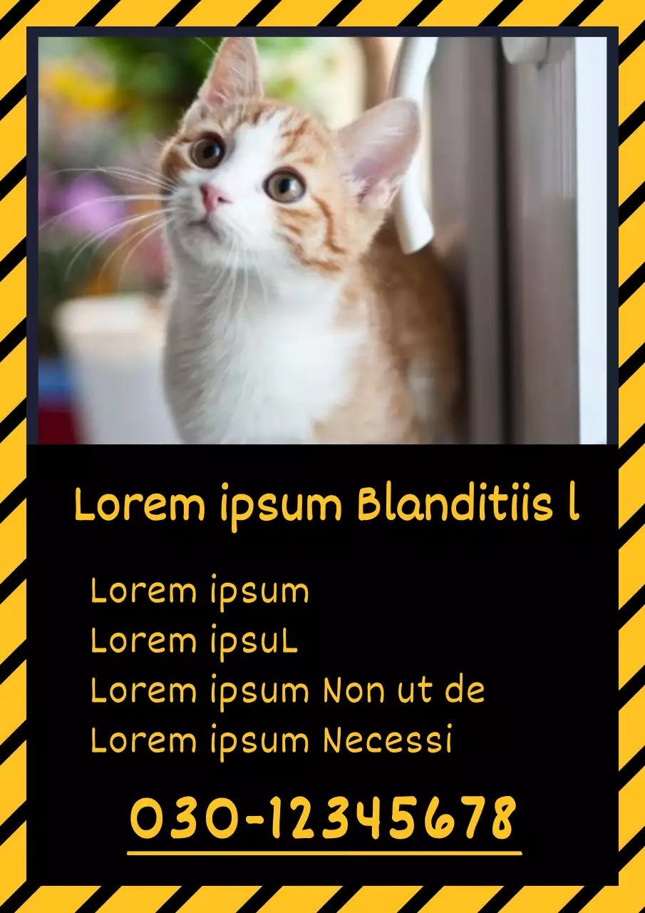 Einfaches gelb-schwarzes Flugblatt für eine vermisste Katze