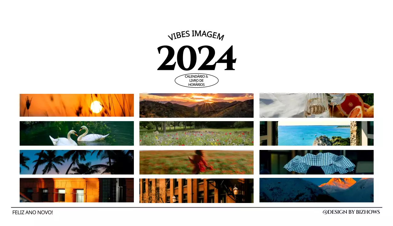 Calendário de parede de estilo simples com conceito de fotografia de viagem emocional a preto e branco