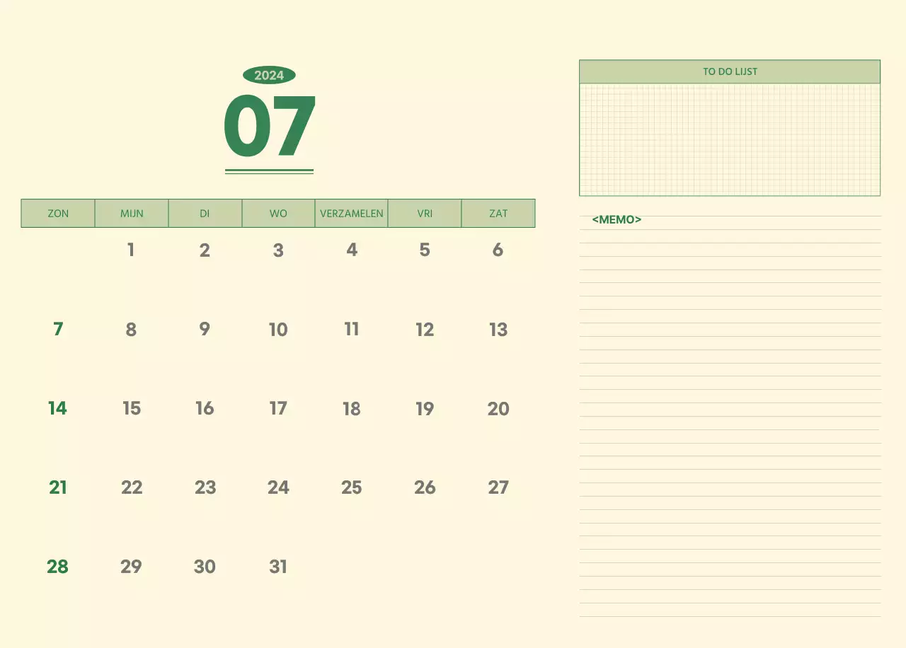 SAT D-day notitieblok concept muurkalender in groen en lichtgeel