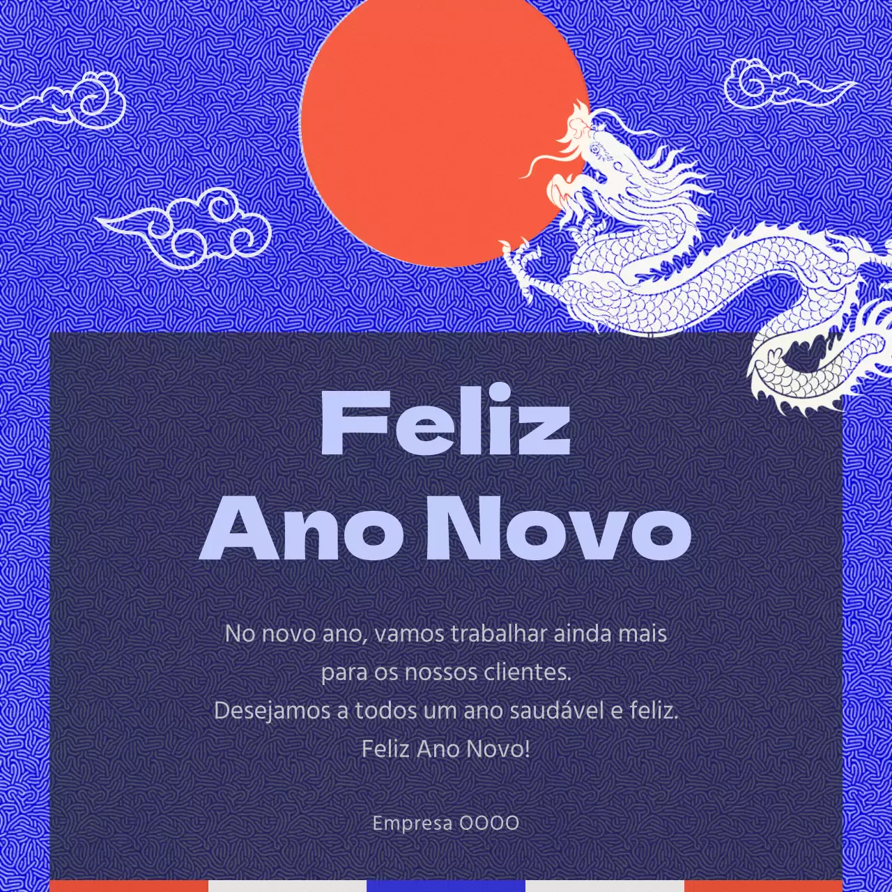 Saudações orientais de Ano Novo em azul e vermelho