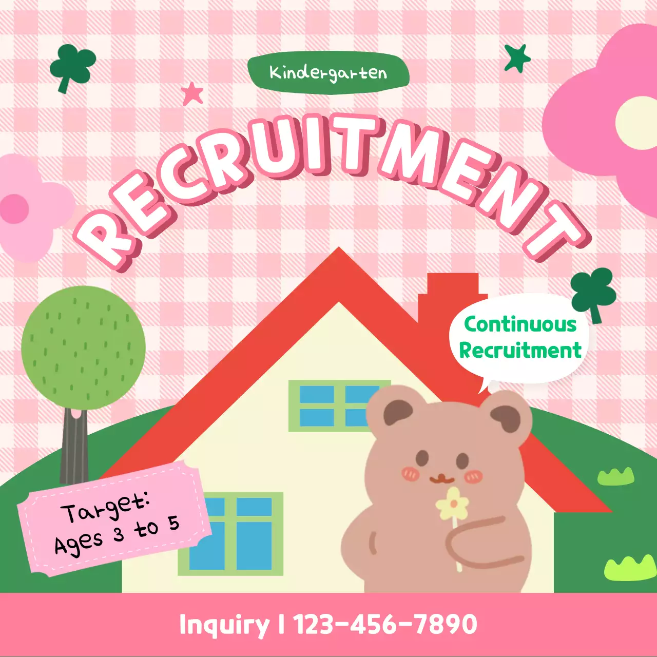 핑크 귀여운 유치원 모집 소셜 미디어 게시물