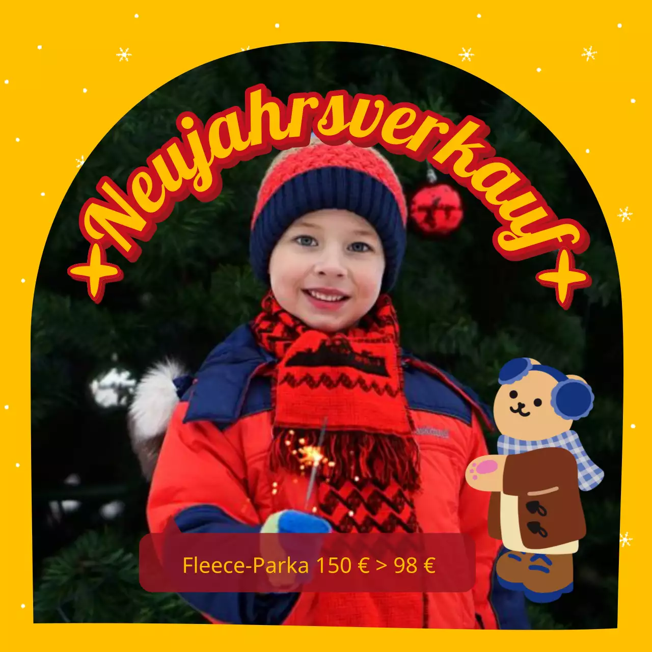 Pop-Art-Anzeigen für Treue- und Rabattaktionen im Winter in Blau und Gelb