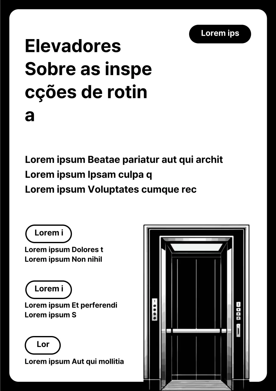 Aviso de manutenção de elevador moderno a preto e branco