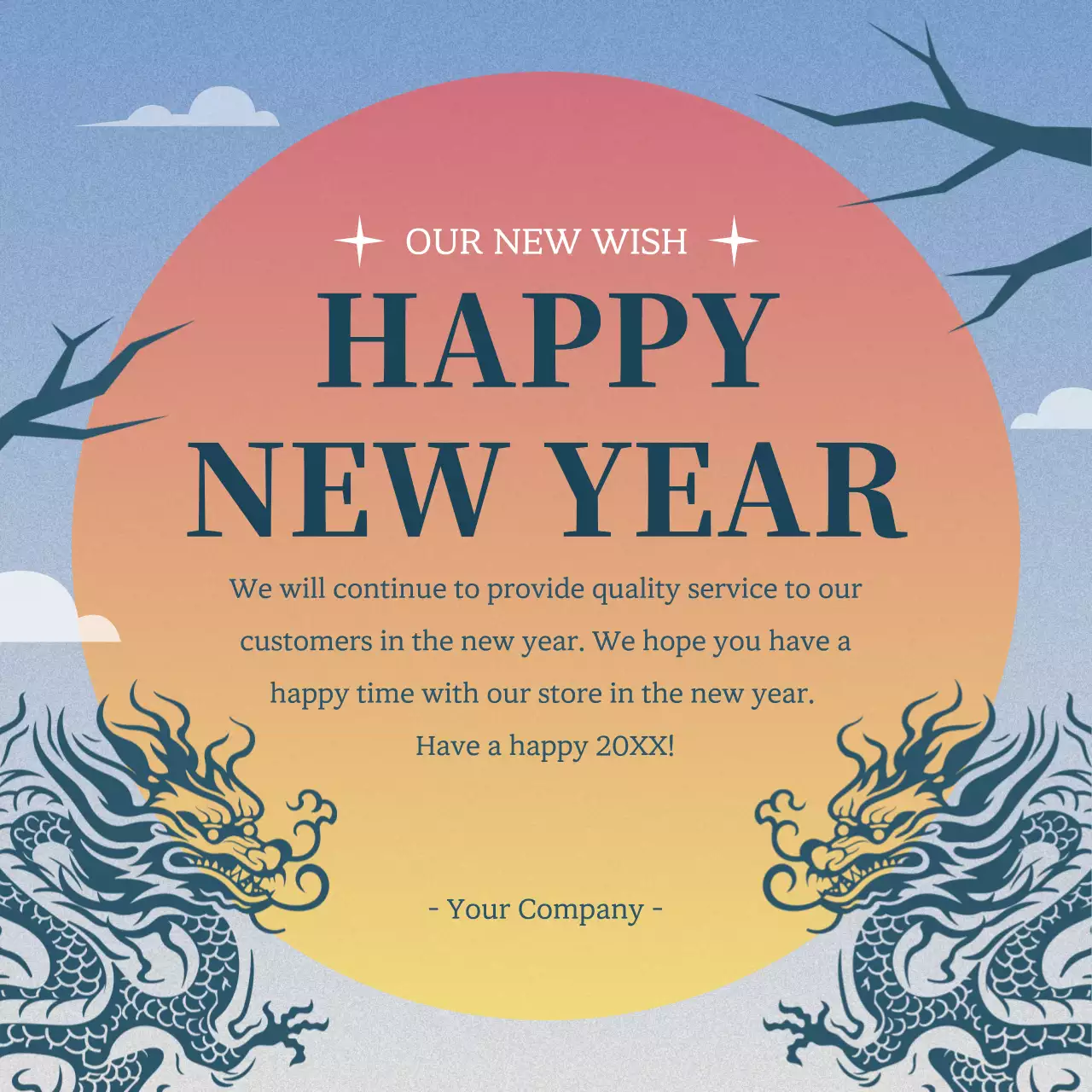 오렌지 전통 새해 초대 소셜 미디어 게시물