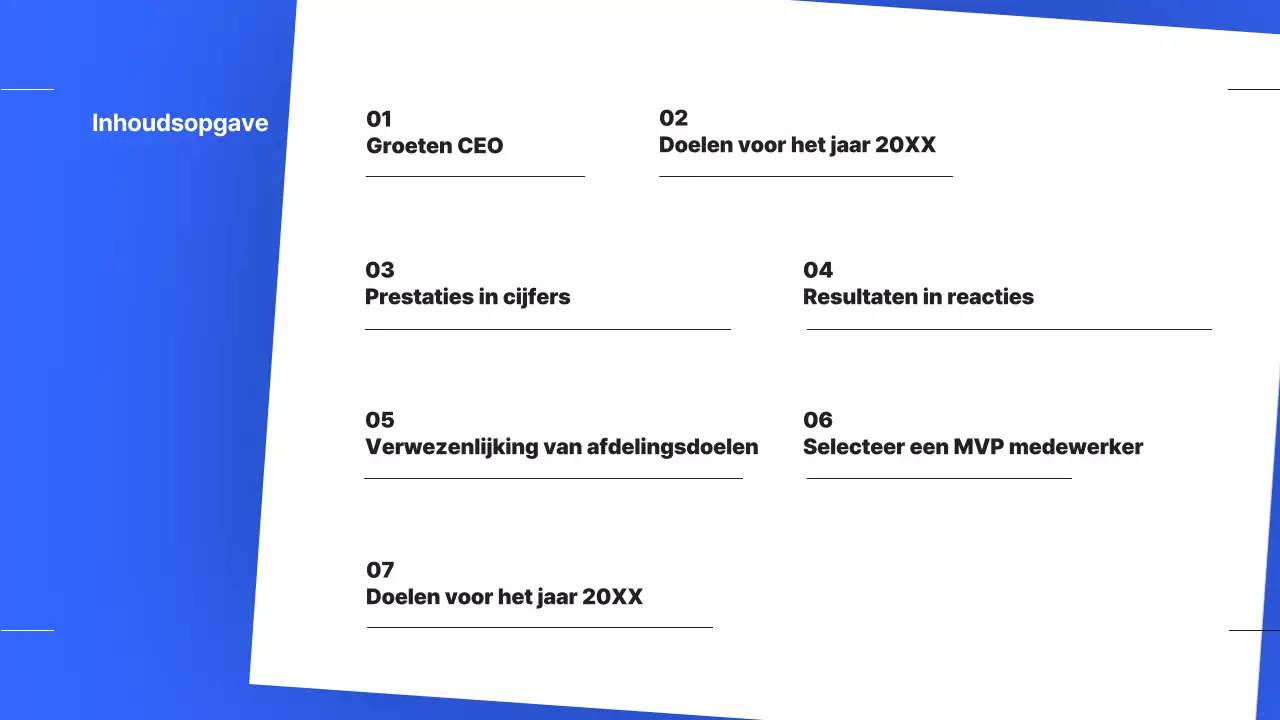 Een eenvoudig prestatieverslag aan het einde van het jaar in blauw