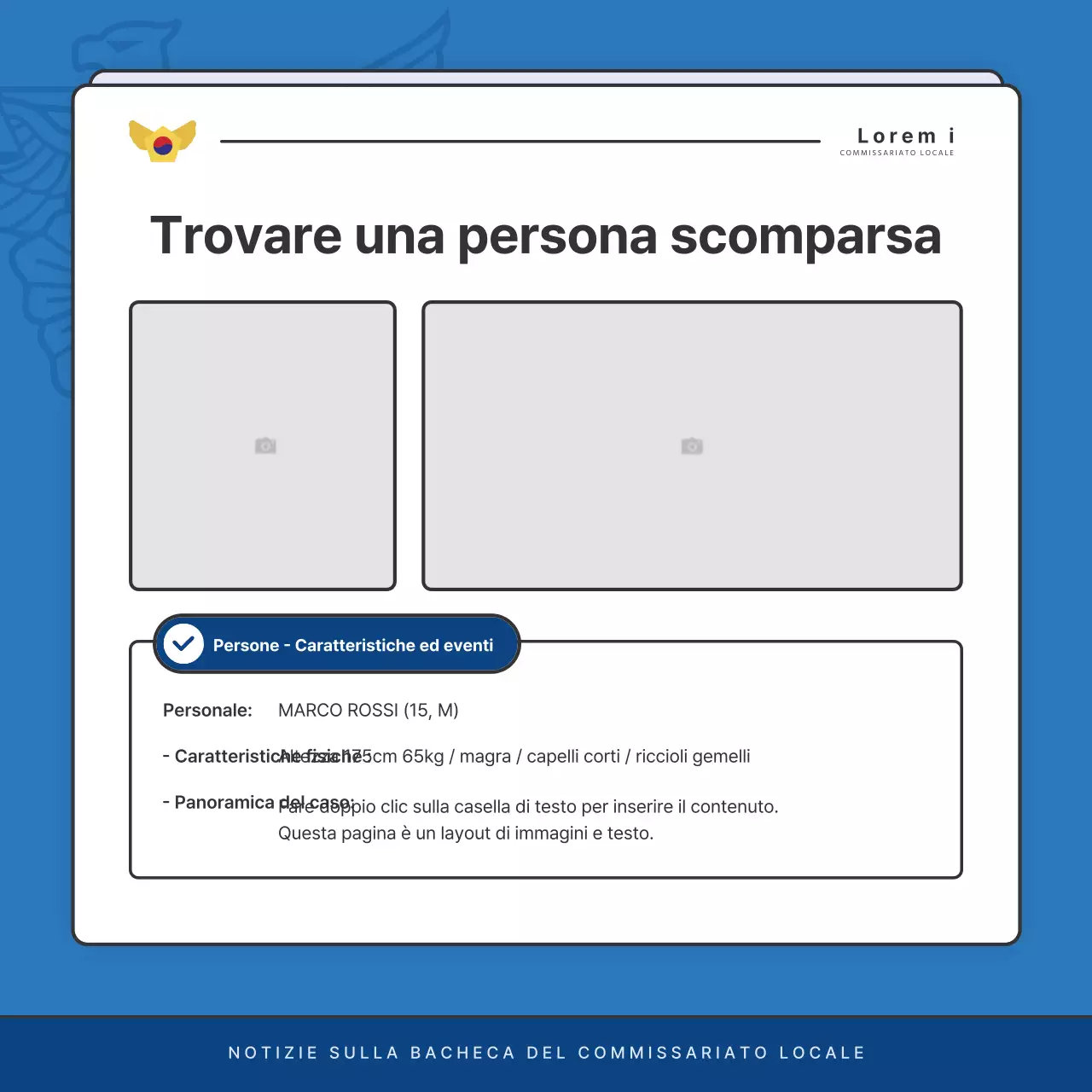 Affissioni di default del bollettino della stazione di polizia in blu e blu navy