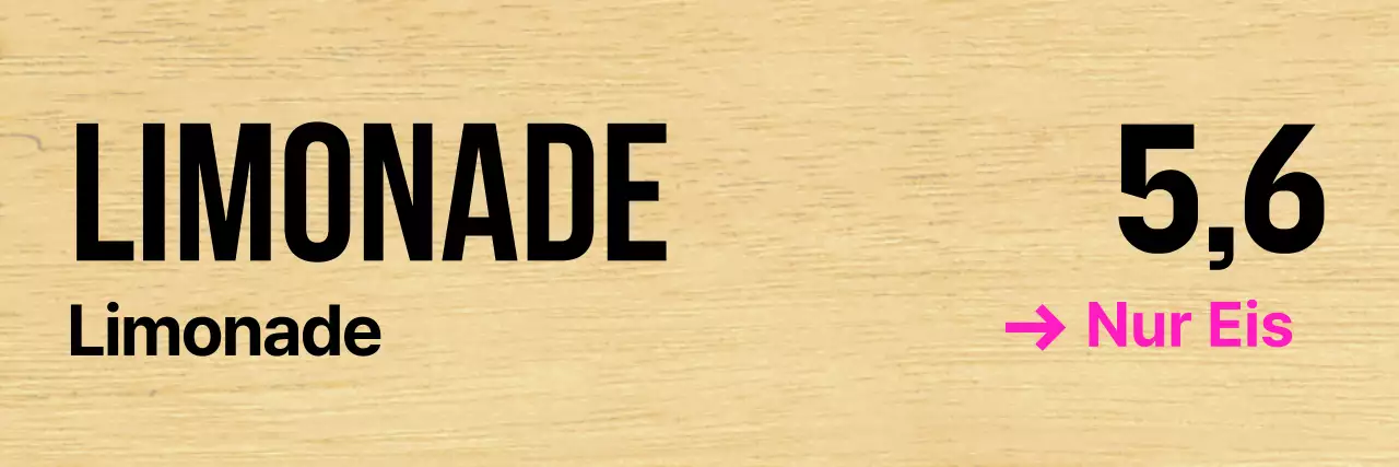 Café mit klarer schwarzer Schrift und rosa Akzenten