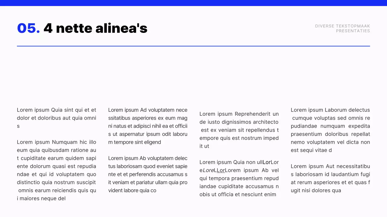Modern tekst layout rapport in blauw en wit