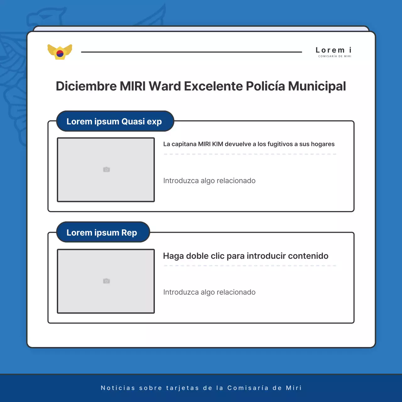 Anuncios por defecto del boletín de la comisaría de policía en azul y azul marino