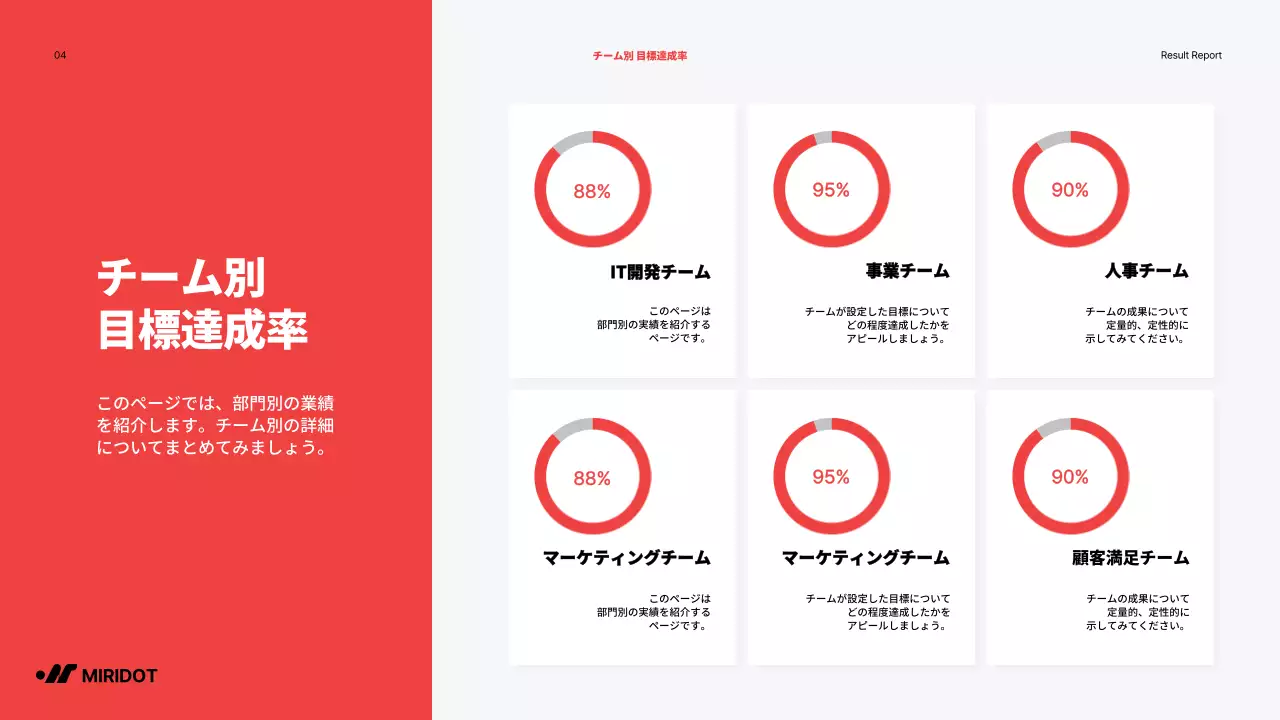 赤をポイントにしたシンプルな年末の成果報告書