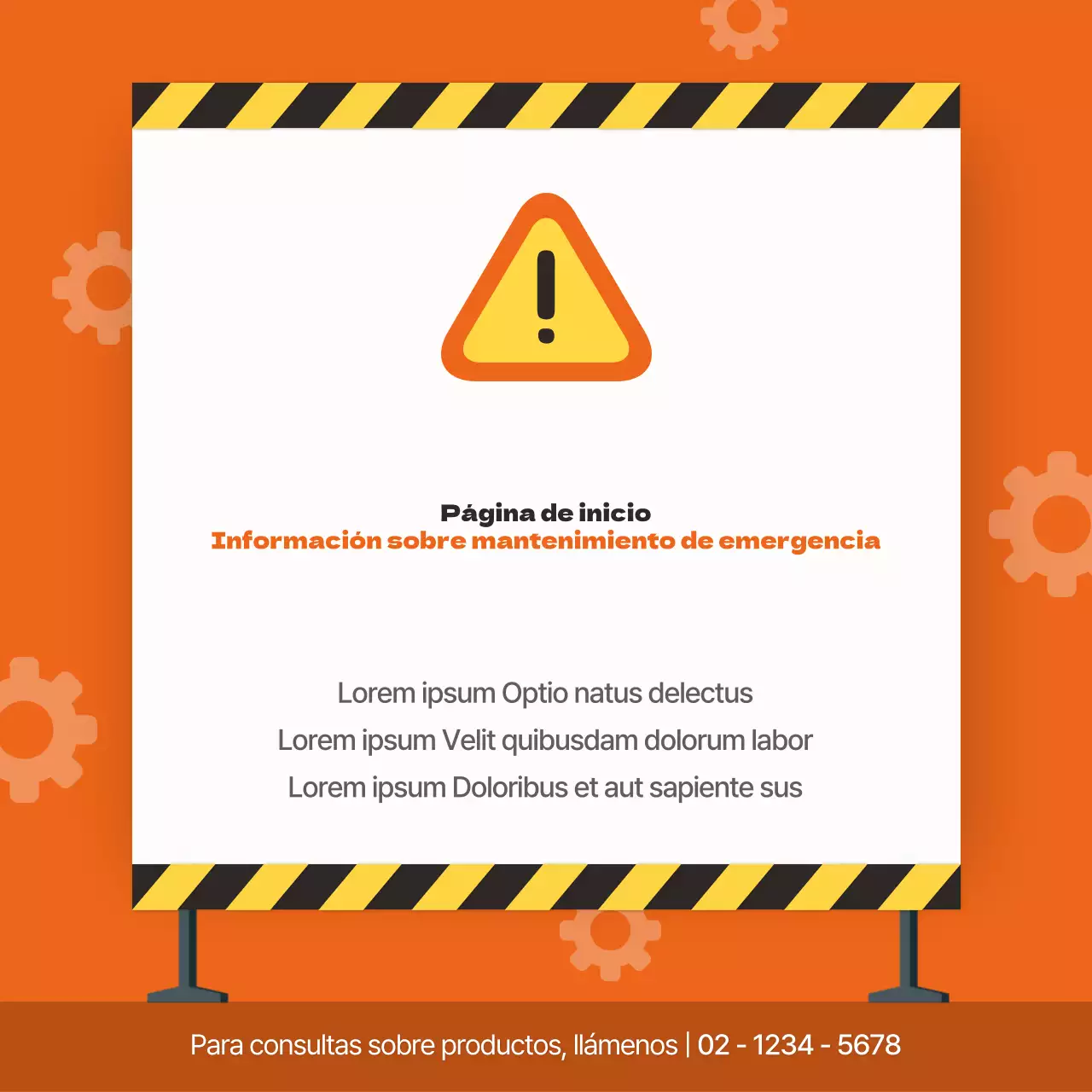 Página de inicio básica naranja y amarilla Aviso de mantenimiento de emergencia