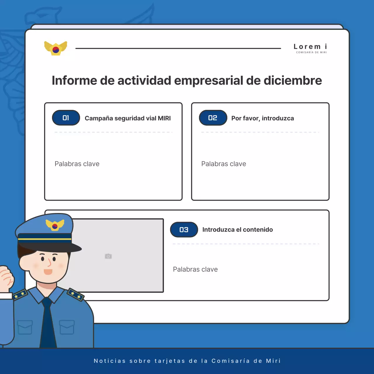 Anuncios por defecto del boletín de la comisaría de policía en azul y azul marino