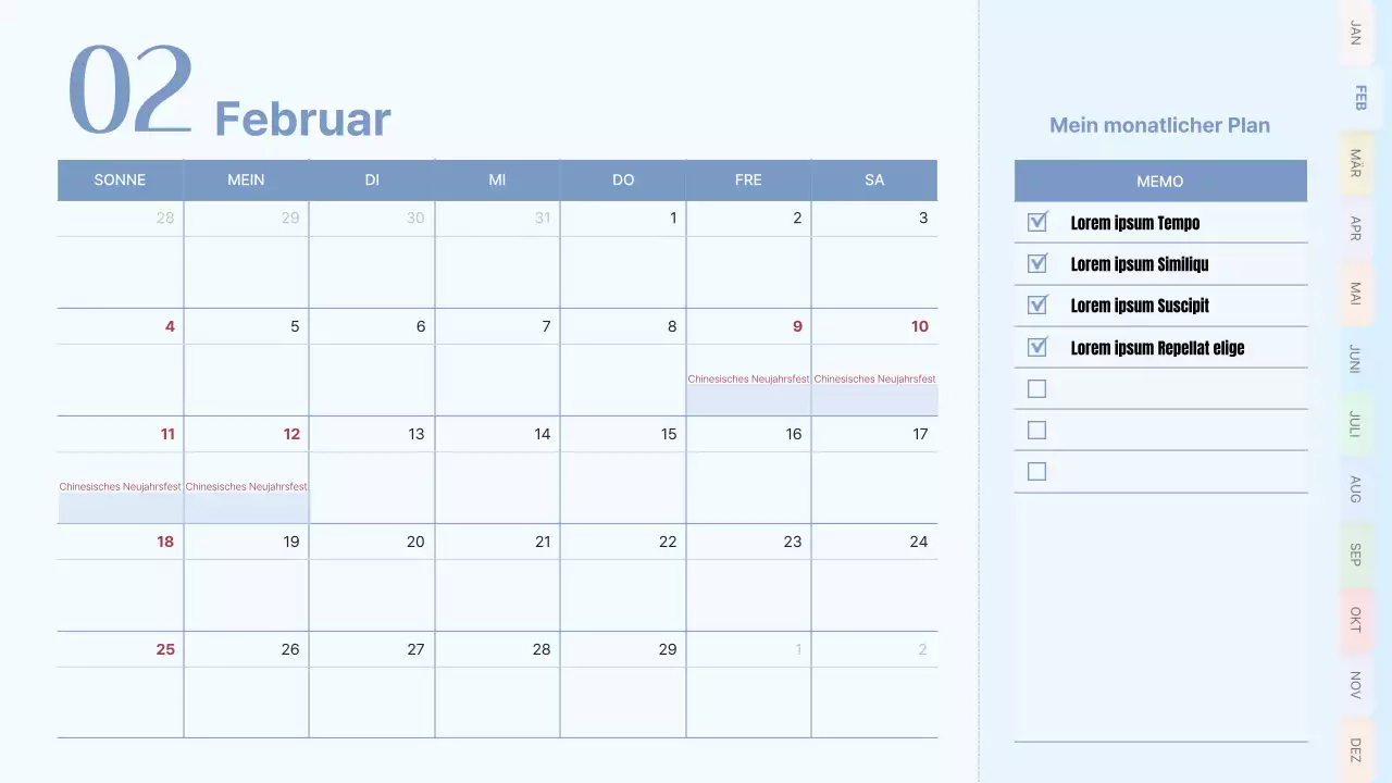 Klassischer Terminkalender in Rosa und Hellblau