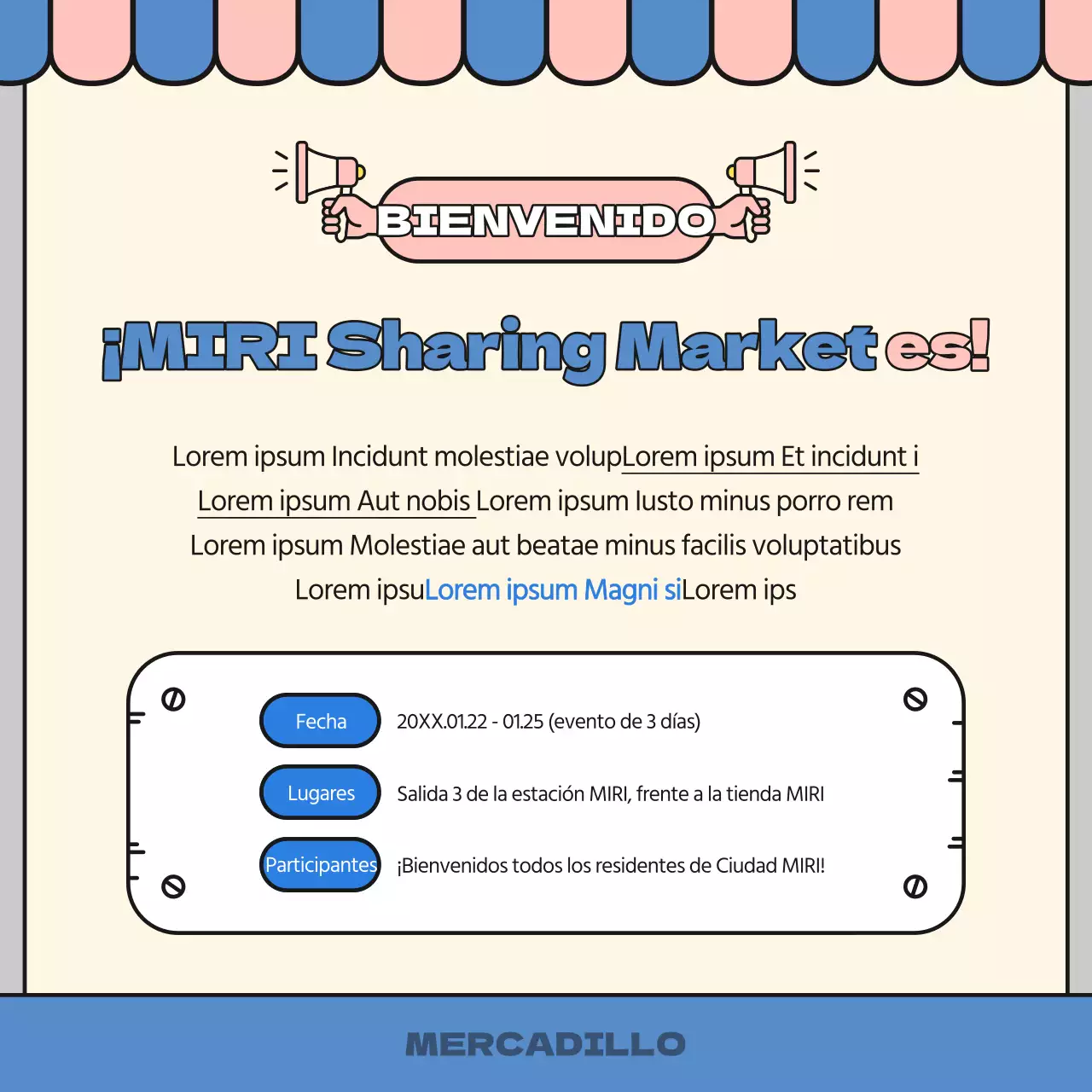 Anuncio del bazar azul y rosa