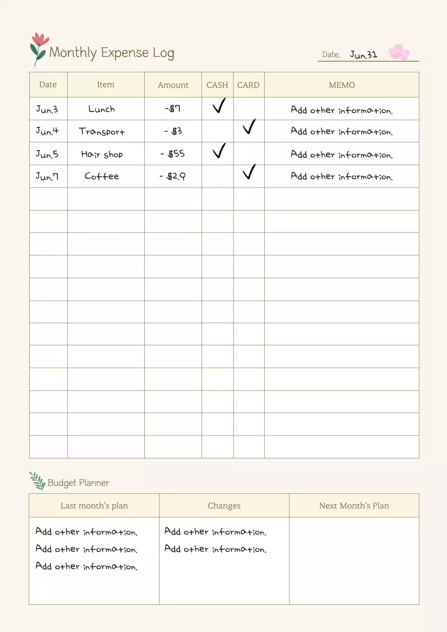 Beige Simple Expense Planner Document Poster