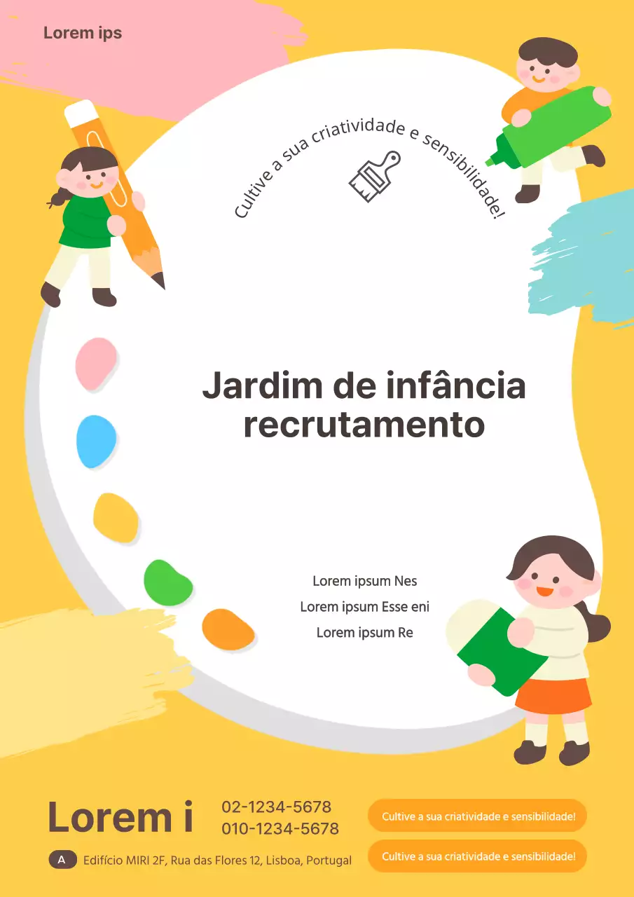 Promover o recrutamento de crianças na escola de arte amarela e gira