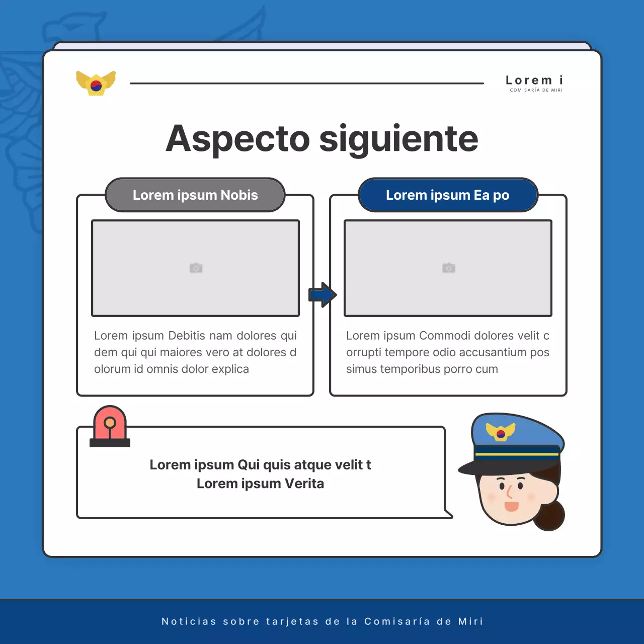 Anuncios por defecto del boletín de la comisaría de policía en azul y azul marino