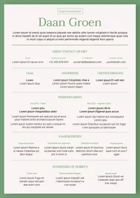Groen en beige basisgegevensanalist cv