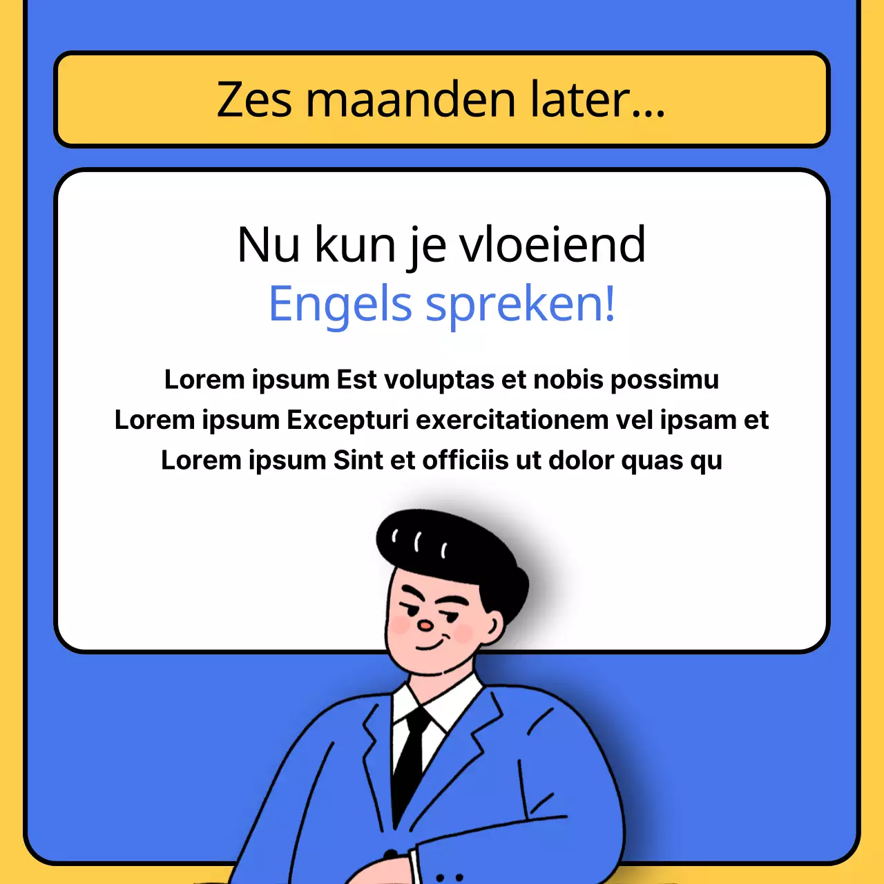 Een kitscherige Engelse taalschool in blauw en geel promoten