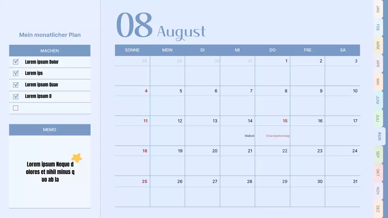 Klassischer Terminkalender in Rosa und Hellblau