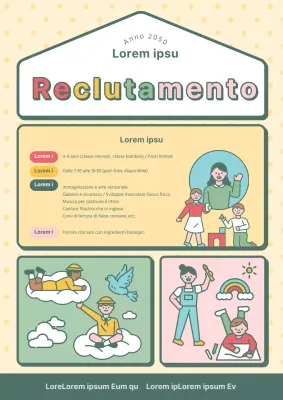 Un simpatico annuncio di reclutamento di un asilo nido giallo e cachi