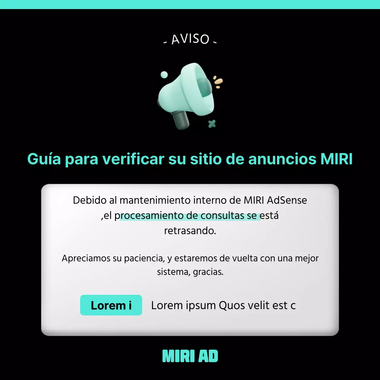 Un simple aviso de mantenimiento del sitio en negro y menta