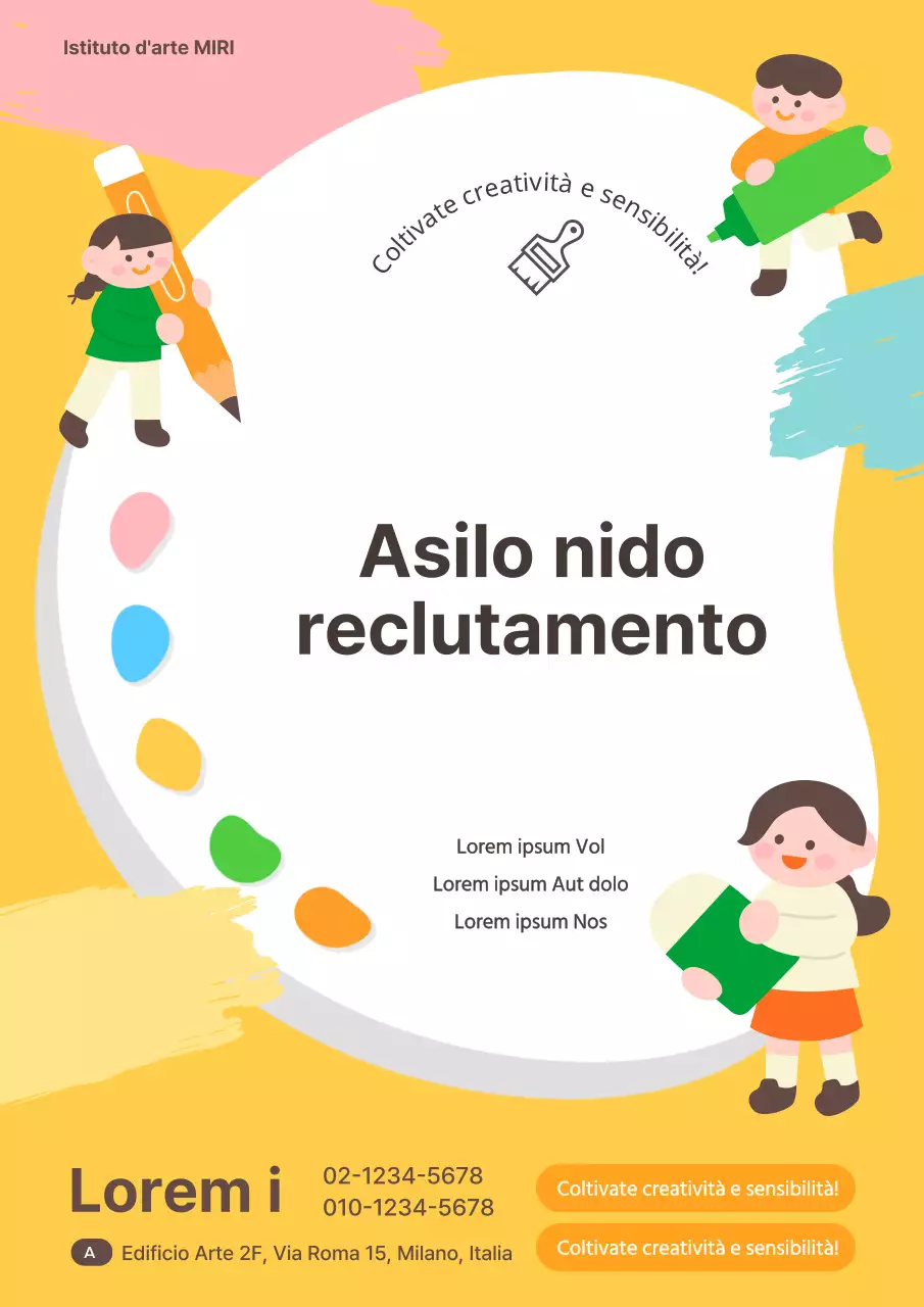 Promuovere il reclutamento di bambini piccoli presso la scuola d'arte gialla e carina