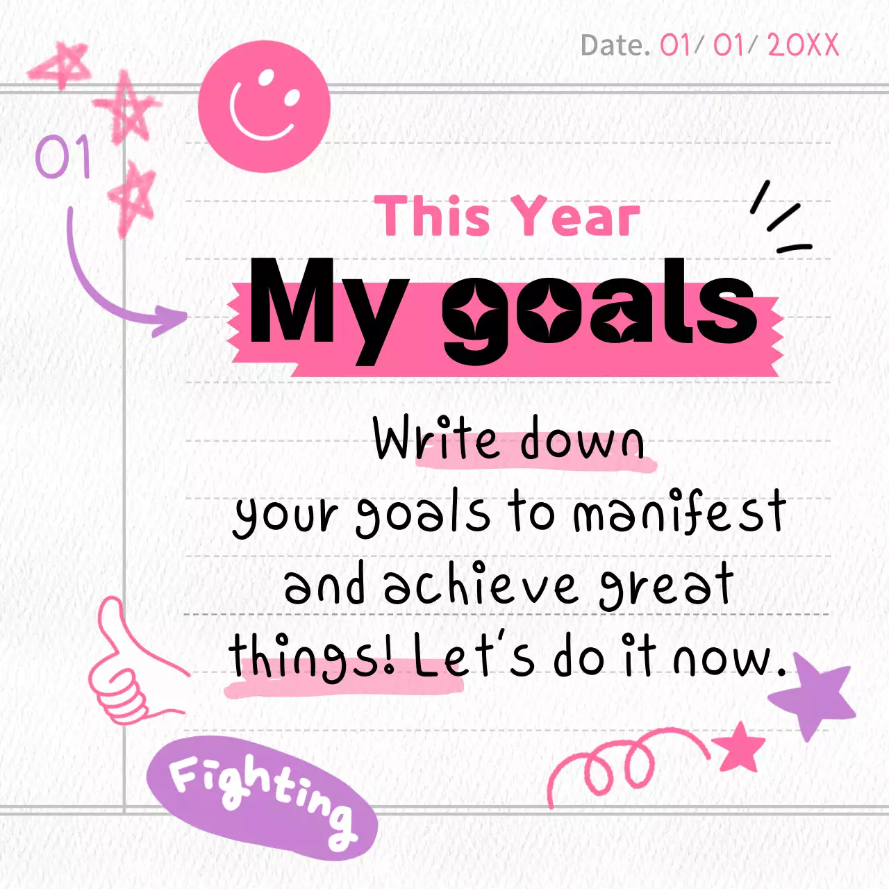 핑크 크리에이티브 목표 플래너 소셜 미디어 게시물