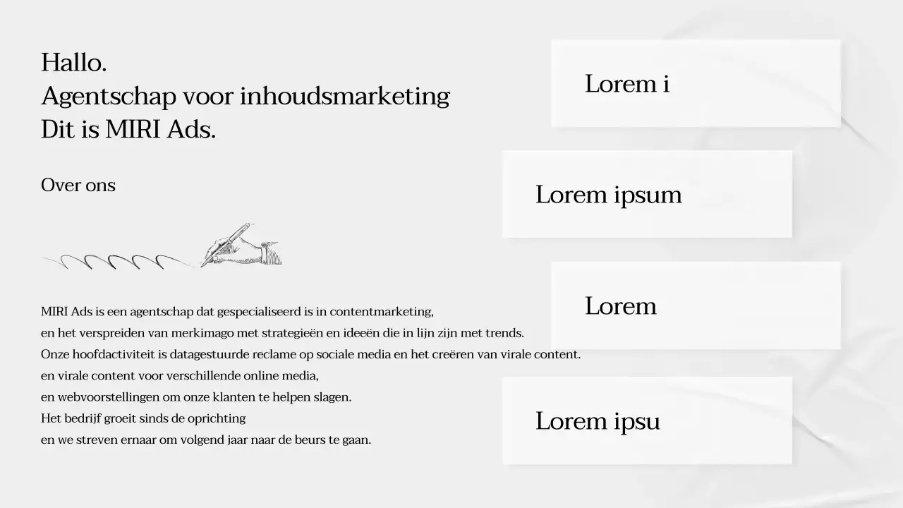 Een eenvoudig, grijs, verhalend bedrijfsprofiel