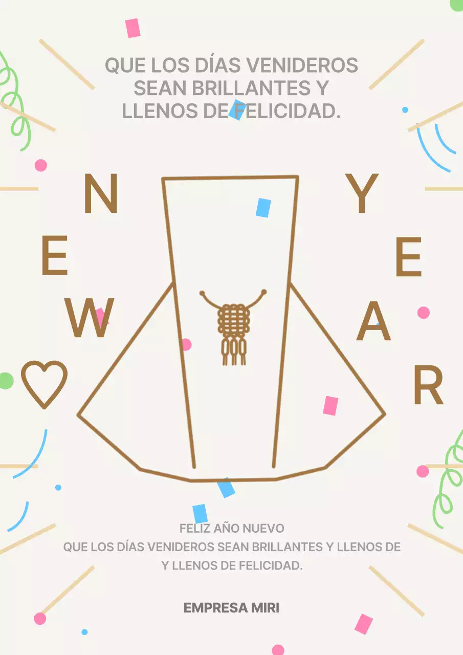 Una sencilla tarjeta de felicitación de Año Nuevo en marfil y marrón