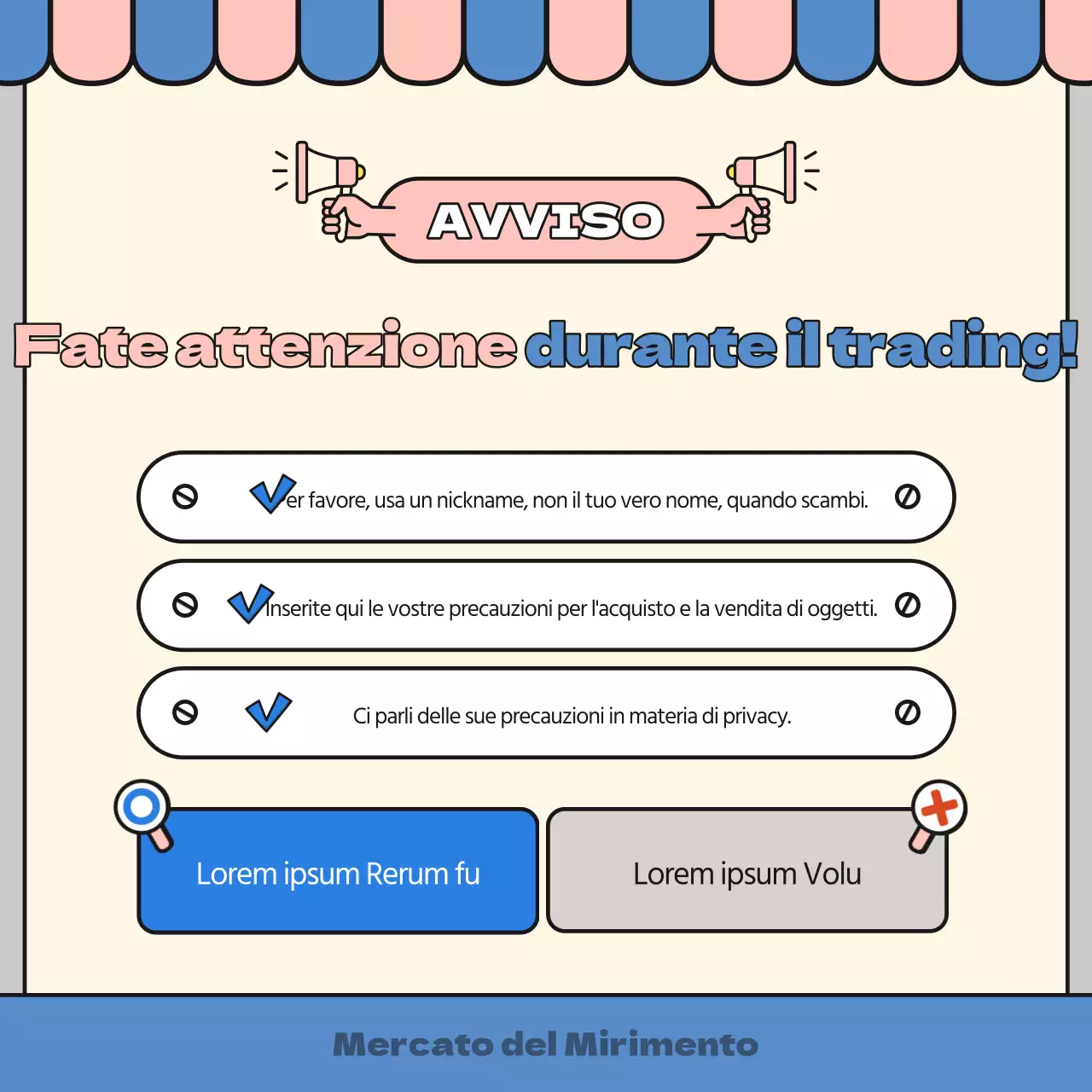 Annuncio del bazar blu e rosa