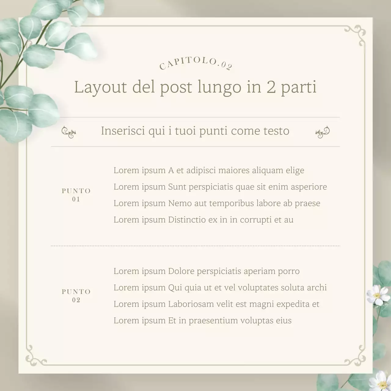 Lussuosa newsletter floreale in beige e verde